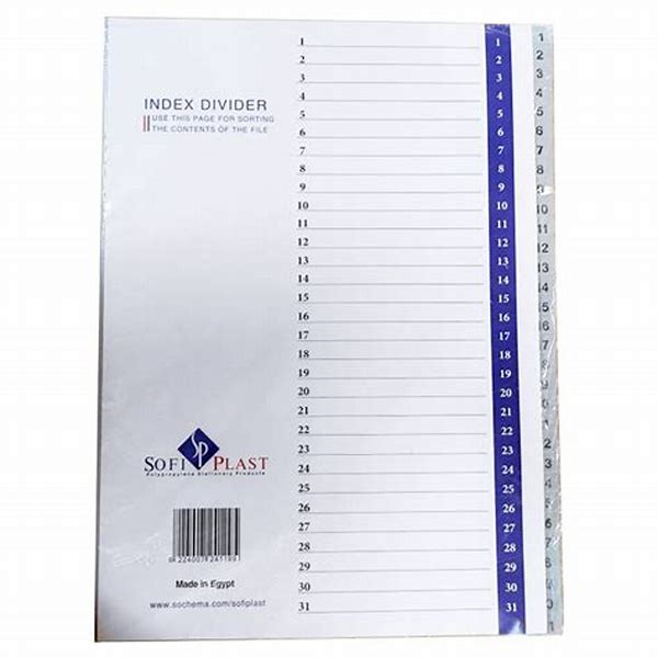 Binder DividersPlastic Numbers 1-12 Colors Sofiplast