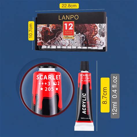 A1212 LANPO Colors Acrylic Paint Tube - 12tube - 12 ml - De