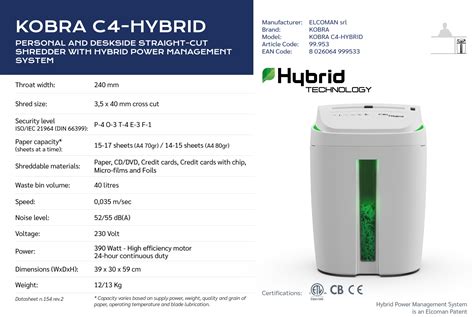 [Q-OE129050] Hybrid Kobra Office Equipment - Shredder C4 - Hybrid - Kobra