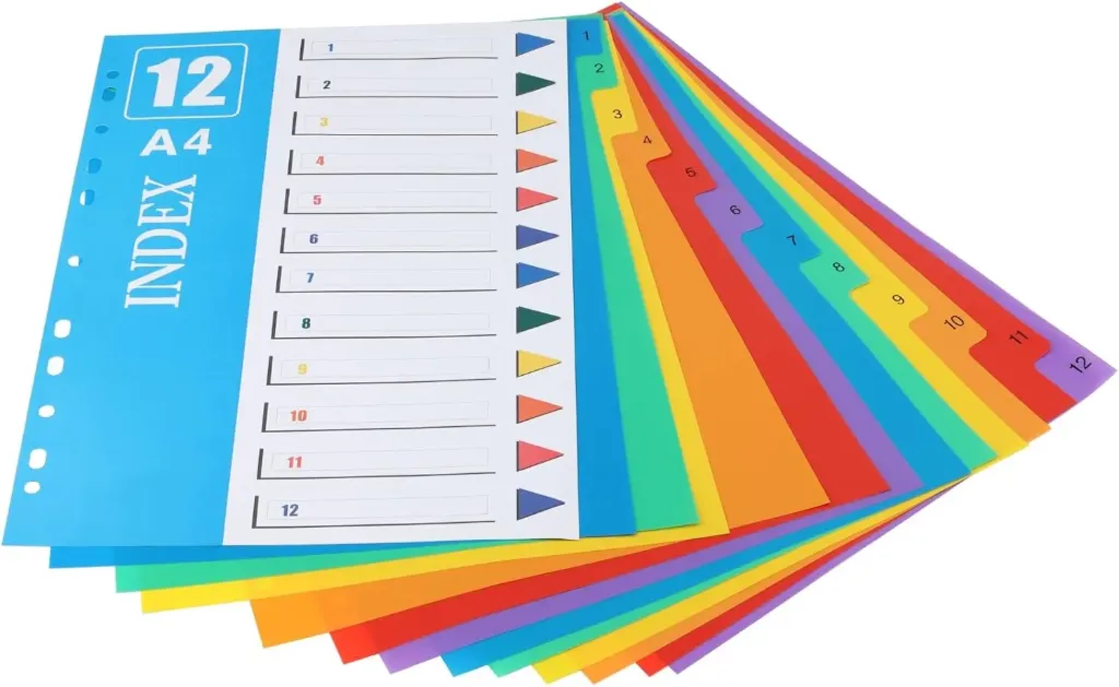 12 A4 Colors Yassin Binder Dividerscarton Numbers 1