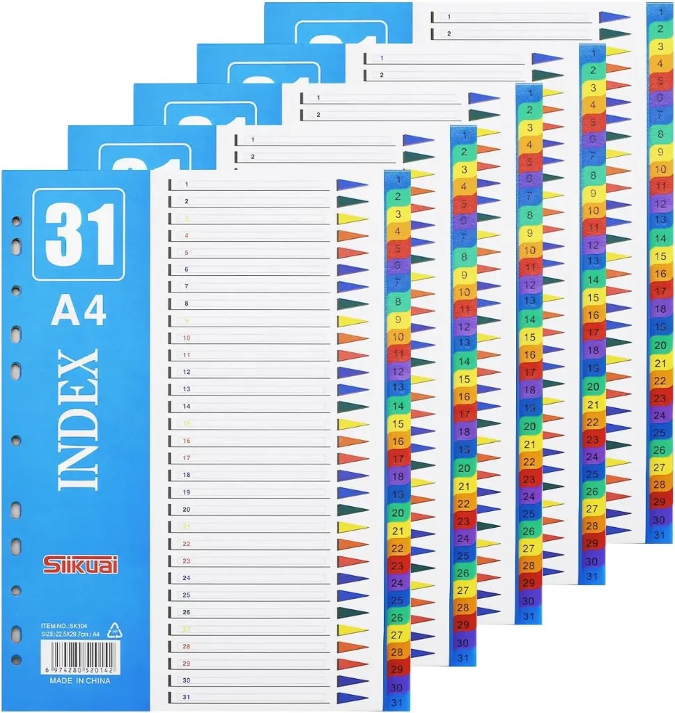 31 Numbers Digital Binder Dividers Plastic 1